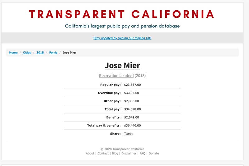Jose Mier recreation leader on Transparent California