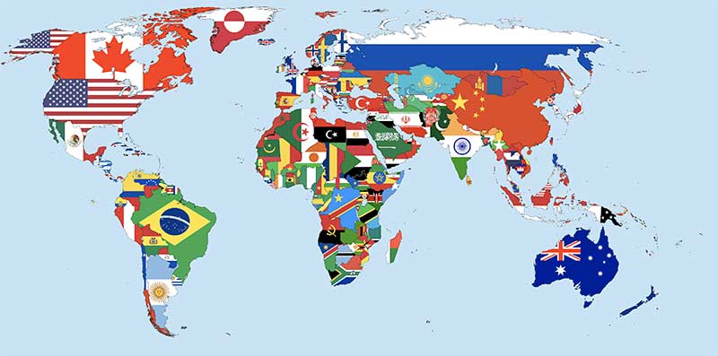world map with flags