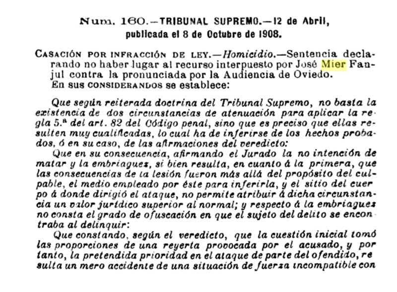Jose Mier Funjul court record 1908 Spain