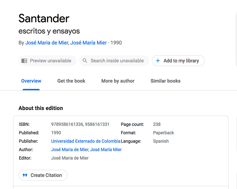 Jose Mier book on Santander Colombia