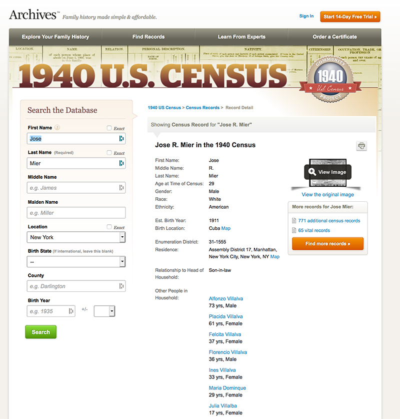 jose mier information 1940 census