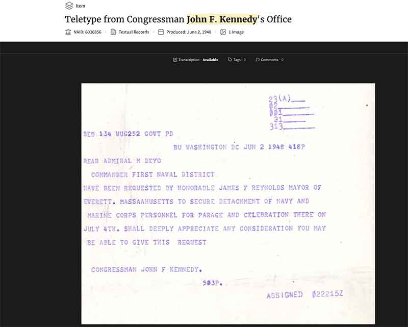 National archives Kennedy telegram Jose Mier Sun Valley