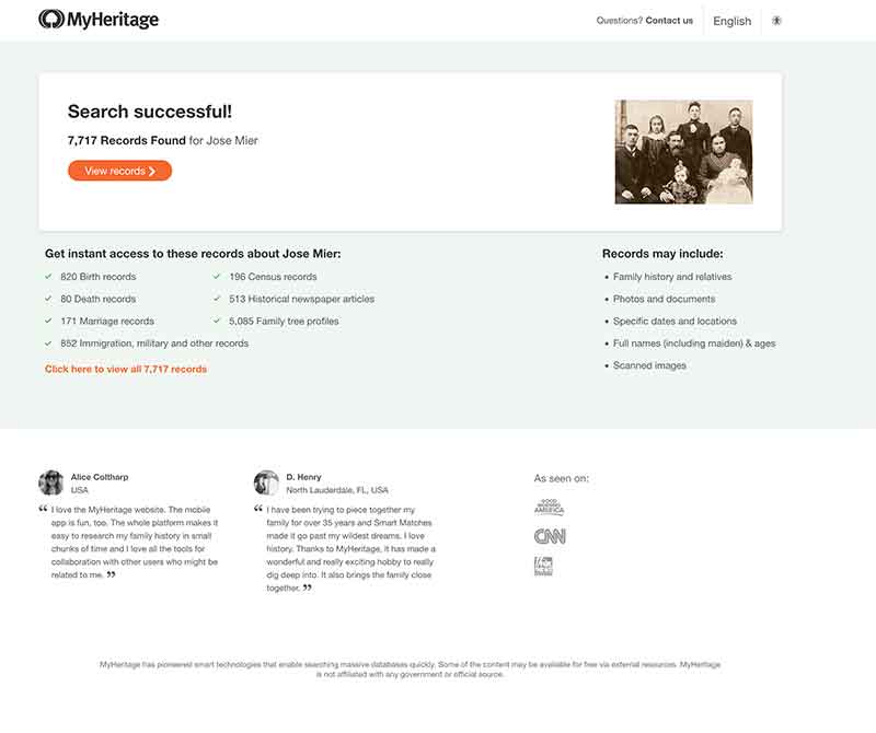 MyHeritage.com Jose Mier search