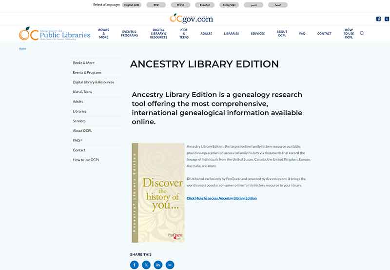 Orange County public library genealogy page Jose Mier Sun Valley