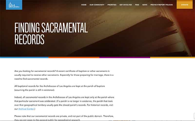 Archdiocese of Los Angeles baptismal records Jose Mier Sun Valley